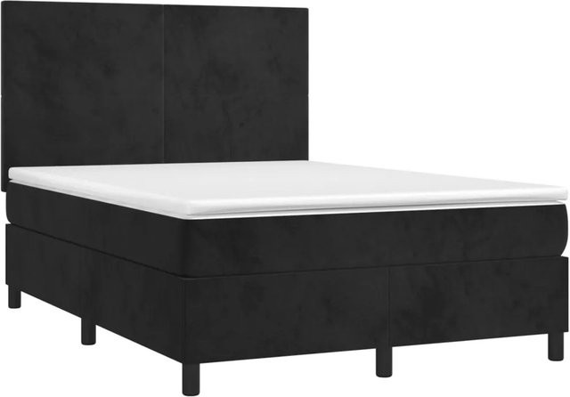 vidaXL Boxspringbett mit Matratze in Schwarz aus Samt mit LED-Unterbettbeleuchtung und USB-Ladeport, B/T/H: 140 x 200 x 144 cm - Bild 1