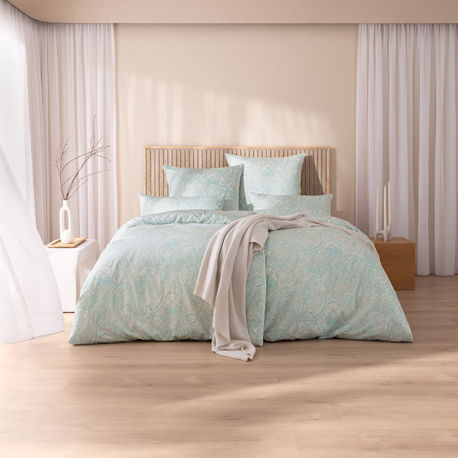 Estella Mako-Satin Bettwäsche Judith Paisley in Elfenbein und Mint, Set bestehend aus Bettbezug und Kissenbezug, B/H: 135 x 200 cm und 80 x 80 cm - Bild 1
