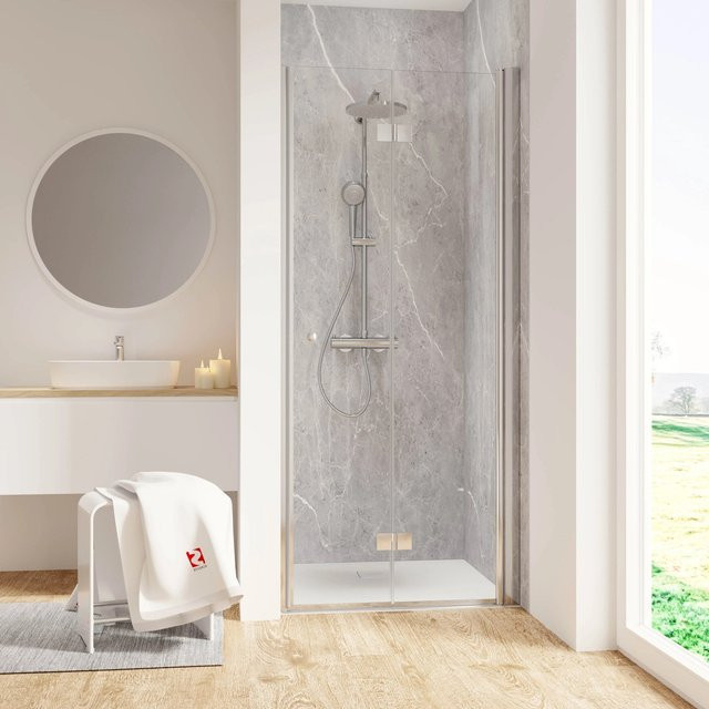 Schulte Garant 2.0 Drehfalttür in Nische, Farbe Silber, Glas transparent, B: 90 cm, H: 200 cm - Bild 1