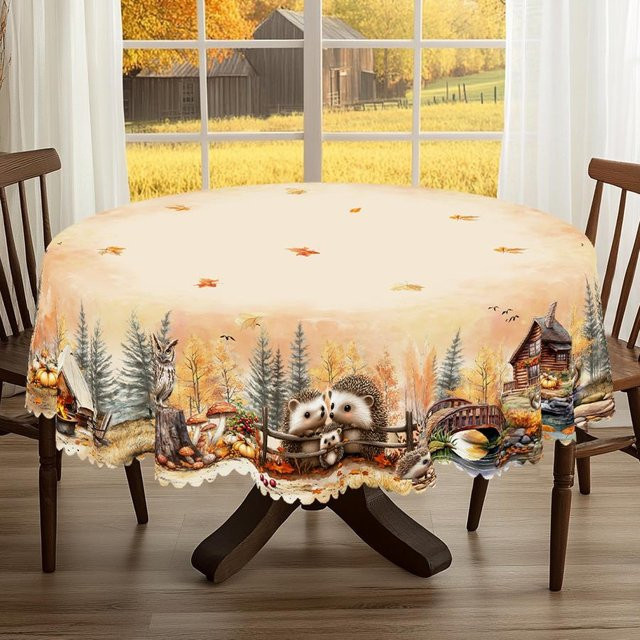 Beau Maison Weihnachts-Tischdecke im Vintage-Bauernhaus-Stil mit Weihnachtsmann, Rentier und Weihnachtsbaum, Beige, B/T: 140 x 180 cm - Bild 1