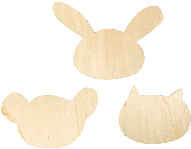 Rico Design Wall Charm Wanddeko aus Holz mit selbstklebenden Haken und Tiermotiven Hase Katze Bär - Bild 1