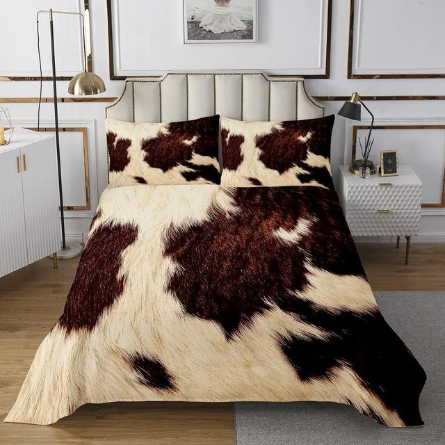 JMG Household Supplies Kuhfell Tagesdecke Set mit Bettbezug und Kissenbezug in Braun, Rustikaler Western Cowboy Stil, B/H: 135 x 200 cm - Bild 1
