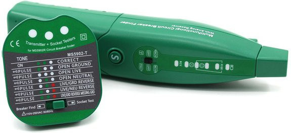 YJCAL Multifunktionaler Leistungsschalter-Finder MS5902 mit analogem Empfänger und Taschenlampe, Sicherungssteckdosentester in Grün - Bild 1