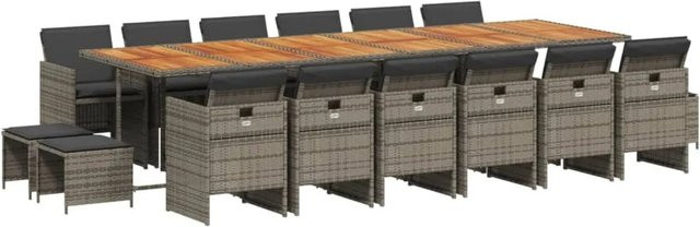vidaXL 17-teilige Garten-Essgruppe aus Poly-Rattan mit Kissen in Grau und Braun - Bild 1