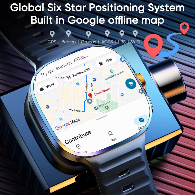 GUHUAVMI Smartwatch mit 2,4 Zoll AMOLED Ultra-HD-Bildschirm, 8GB RAM + 128GB Speicher, 5G/4G LTE, WLAN, GPS und SIM-Karte für Videoanrufe, Gold - Bild 4