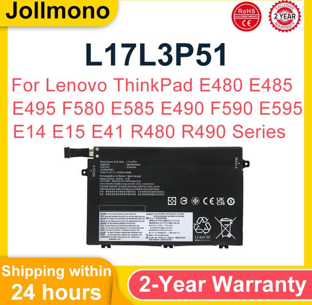 Lenovo Laptop-Akku L17L3P51 in Schwarz für ThinkPad E15 E480 E490 E495 E580 E585 E590 E595 Serie - Bild 1