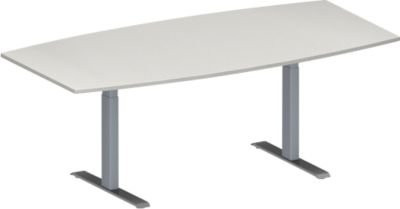 Schäfer Shop Genius Konferenztisch MODENA FLEX in Boot-Form mit T-Fuß Rechteckrohr, Breite: 200 cm, Höhe: 65-85 cm, lichtgrau/weißaluminium RAL 9006 - Bild 1