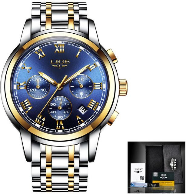 LIGE Chronograph, Quarz, Edelstahl, Blau, Herren, 42 mm - Bild 1