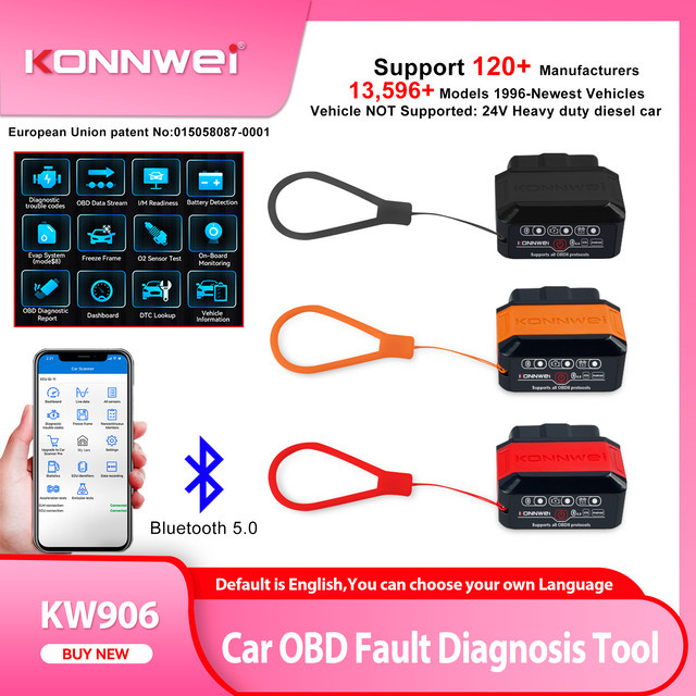 KONNWEI KW906 OBD2 Auto Diagnose Werkzeug Scanner mit Bluetooth 5.0 für Android und iOS, ELM 327 Code Reader, Orange - Bild 1