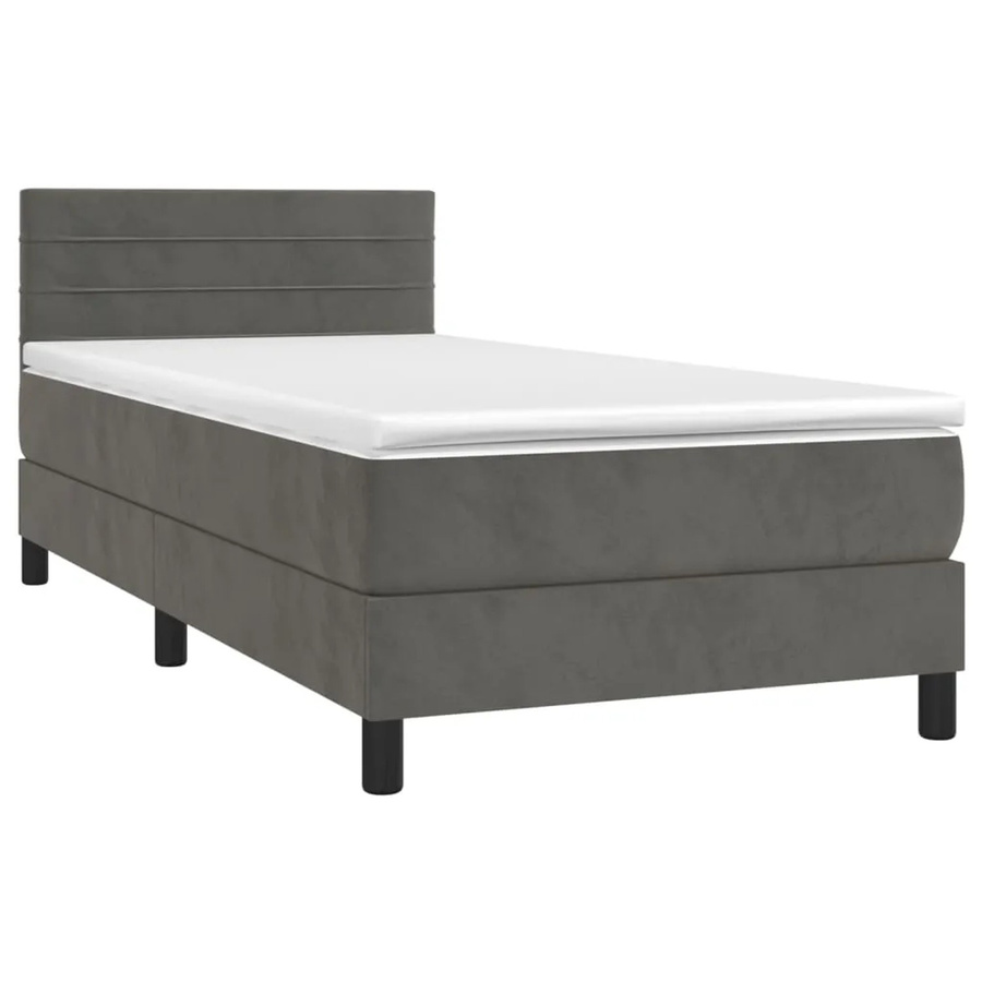 vidaXL Boxspringbett mit Matratze in Dunkelgrau, Hybridbett mit LED-Unterbettbeleuchtung und USB-Ladeport, Samt, B/T: 90 x 200 cm - Bild 2