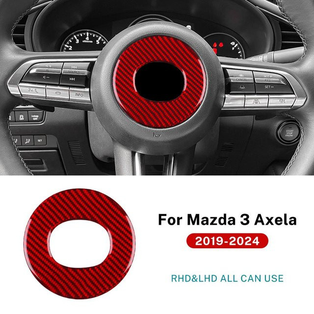 Jaxon Kohlefaser-Aufkleber für Mazda 3 Axela BP, CX-30 und CX-50 Lenkrad-Mittelverkleidung in Schwarz und Rot - Bild 1