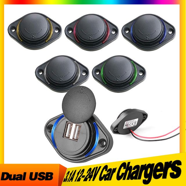 Kebidumei Dual-USB-Ladegerät in Schwarz für Auto, Motorrad und Boot mit 3,1 A und 12–24 V - Bild 1