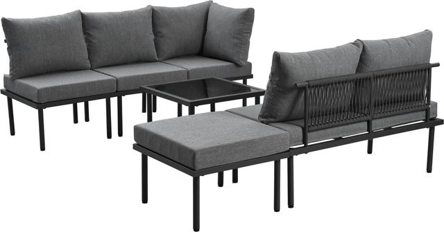 okwish Gartenmöbel Set L-Shape Lounge mit Polstern und Couchtisch in Grau mit pulverbeschichtetem Stahlrahmen - Bild 1