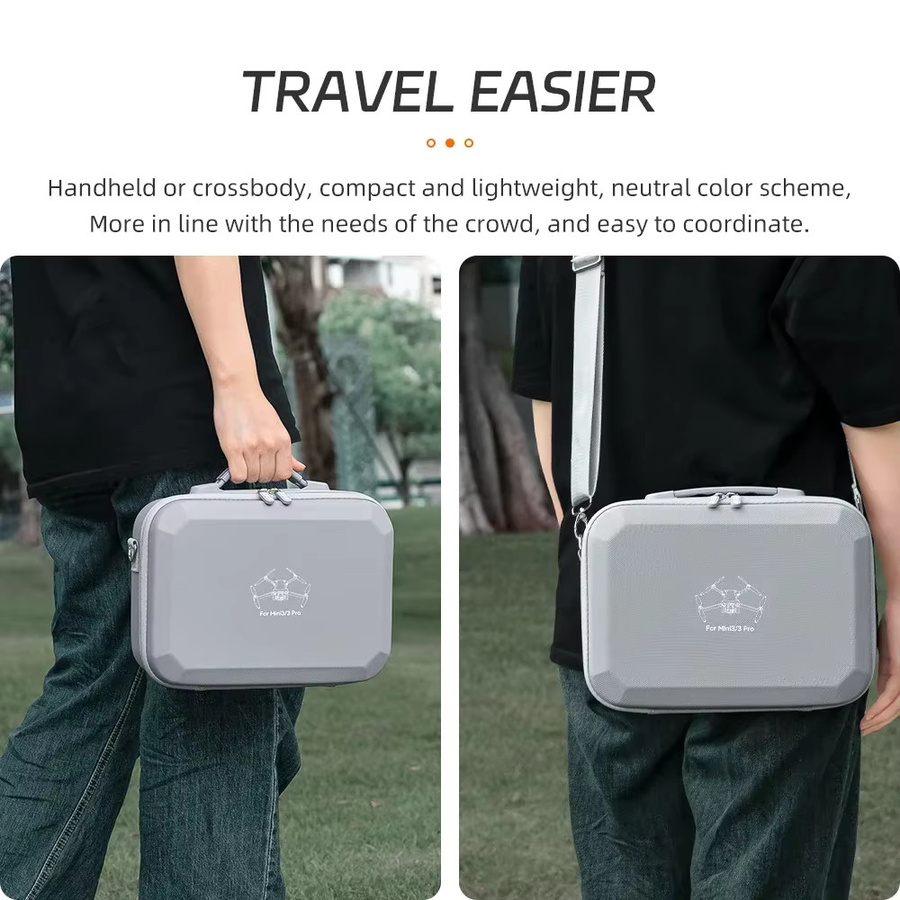 DJI Mini 3 und Mini 3 Pro Tragetasche aus PU Leder, Wasserdichte Hard Shell Schultertasche, Grau - Bild 3