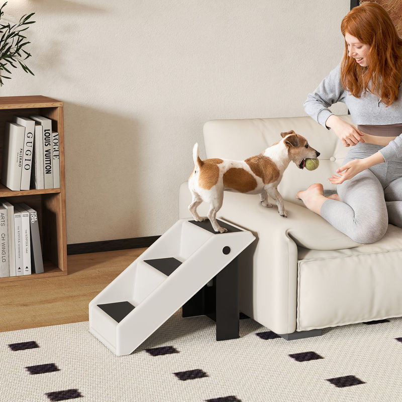 PawHut Hundetreppe mit 3 Stufen als klappbare Haustiertreppe für kleine Hunde und Katzen, Einstiegshilfe für Bett, Sofa und Auto, Farbe: Cremeweiß, Höhe: 36,5 cm - Bild 2