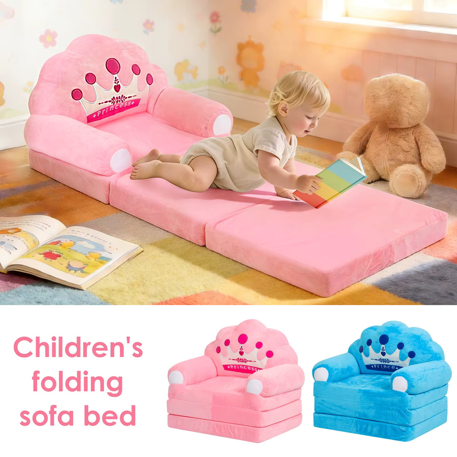 Faltbares 2-in-1 Kindersofa und Babysitz mit Schaumstofffüllung für das Kinderzimmer in Gelb oder Pink - Bild 2