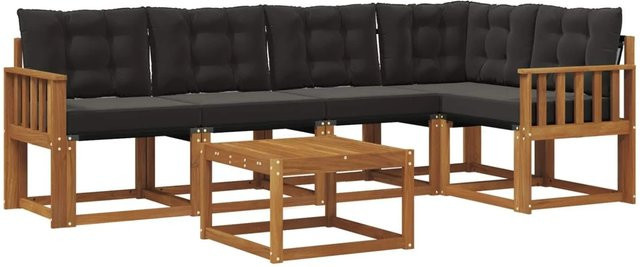 vidaXL Outdoor-Sofagarnitur 6-teilig aus Akazienholz mit Kissen in Braun und Schwarz - Bild 1