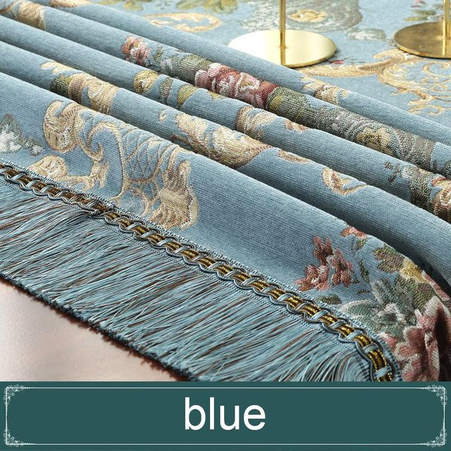 JMG Household Supplies Europäische Retro-Esstischdecke mit Quaste und Blumenstickerei, blau, B/B: 120 x 120 cm - Bild 1