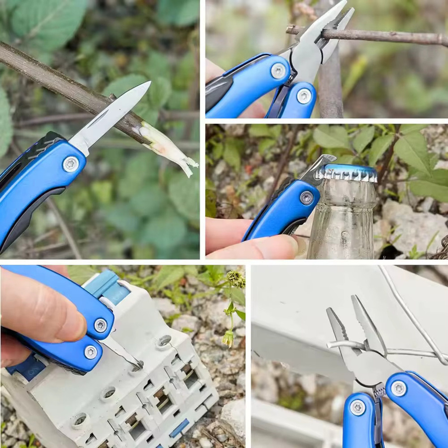 Skeyo Multifunktionszange als tragbares Multitool mit Klappmesser für Outdoor und Camping in Rot oder Blau - Bild 2