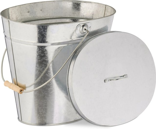 Relaxdays Ascheeimer aus verzinktem Stahl in Silber mit Deckel, B/T/H: 39 x 40 x 31,5 cm - Bild 1
