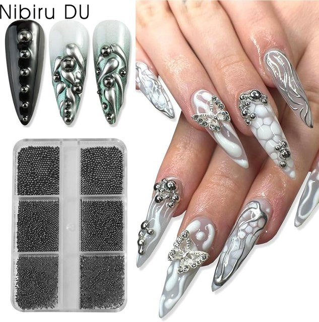 Nibiru DU Nagel-Kaviar-Perlen Mini-Nagelrhinestones, Silber, Glänzend - Bild 1