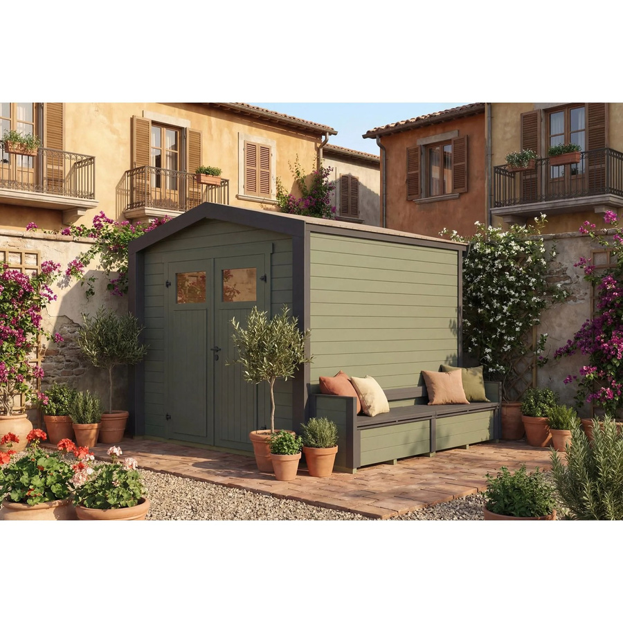 Weka Holz-Gartenhaus Killarney mit Satteldach in Grau-Grün lasiert, B/T/H: 294 x 248 x 246 cm - Bild 2