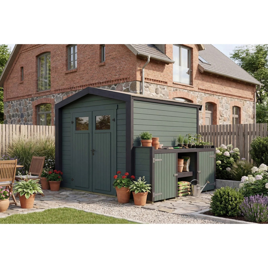 Weka Holz-Gartenhaus Killarney mit Satteldach in Grau-Grün lasiert, B/T/H: 294 x 248 x 246 cm - Bild 2