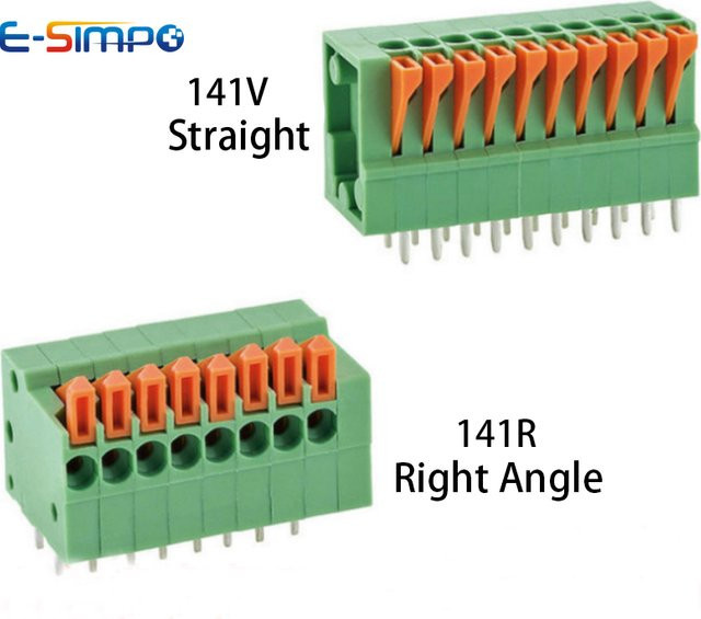 E-SIMPO PCB-Draht-Federverbinder-Klemmenblock Set, 10 Stück, DG141V FFKDS/V gerade und KF141R FFKDS/H rechtwinklig, 2,54 mm, Farbe: Grün - Bild 1