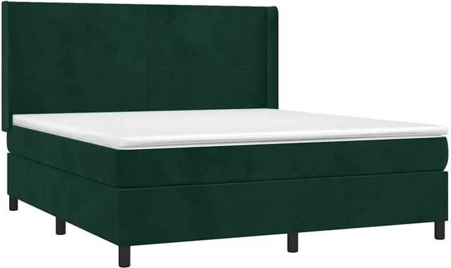 vidaXL Boxspringbett mit Matratze in Dunkelgrün aus Samt mit LED-Unterbettbeleuchtung und USB-Ladeport B/T/H: 160 x 200 x 118 cm - Bild 1