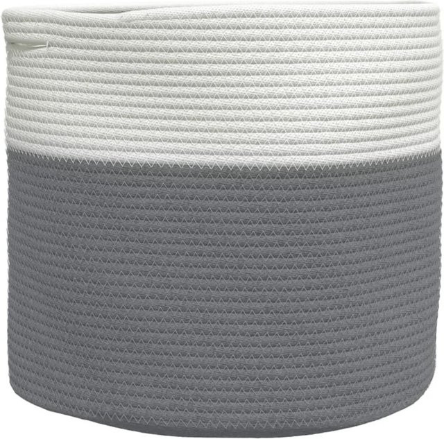 vidaXL Aufbewahrungskorb aus Baumwolle in Grau und Weiß mit Griffen, faltbar, Durchmesser: 40 cm, Höhe: 35 cm - Bild 1