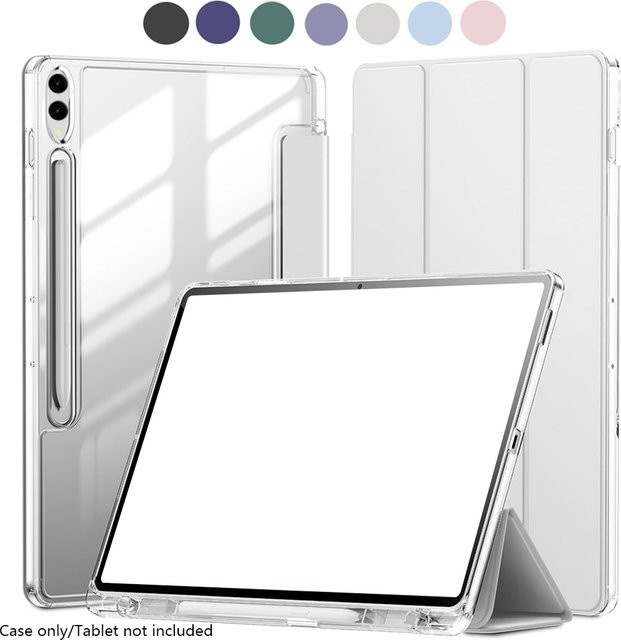 Transparente Kristall-Tablet-Hülle für Samsung Tab S9 FE Plus und S10 Plus mit TPU-Rahmen und Stifthalter in Transparent und Grau - Bild 1