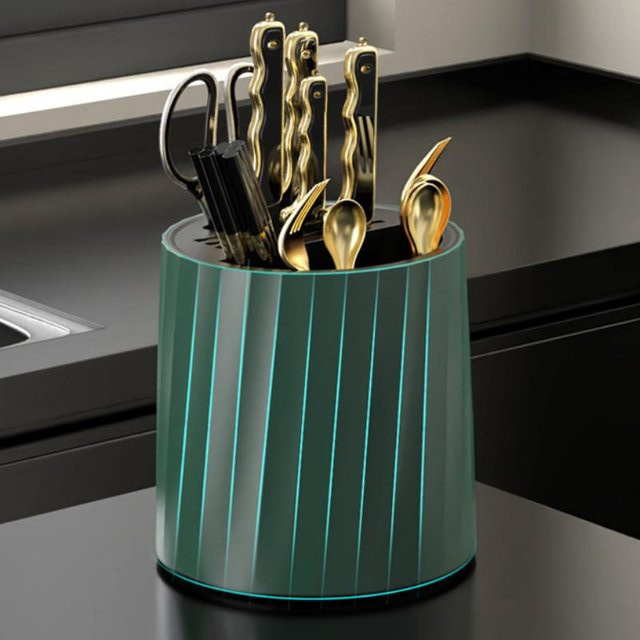 Yiran Furniture Rotationsmesserhalterständer aus Kunststoff in Weiß oder Grün, multifunktionaler rotierender Messerhalter und Besteckbehälter für die Küche - Bild 1