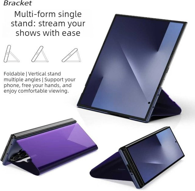 Luxus Ledertasche mit vertikalem Anti-Fingerabdruck-Spiegel und Kickstand für Samsung Galaxy Z Tri Fold 7 6 5 sowie Galaxy Z Flip in Gold - Bild 1