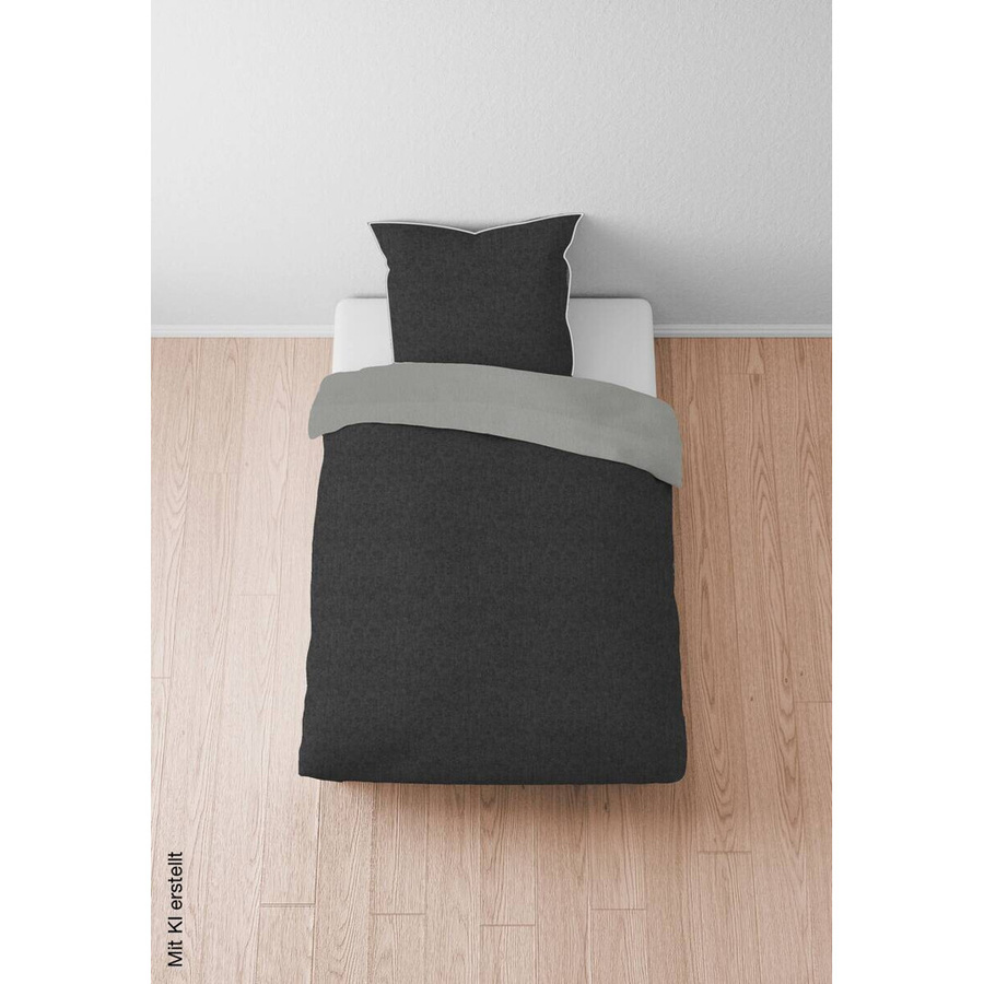 Biberna Bettwäsche aus Baumwolle Flanell in Grau, Set bestehend aus Bettbezug und Kopfkissen, B/H: 200 x 200 cm, Kissen: 80 x 80 cm - Bild 2