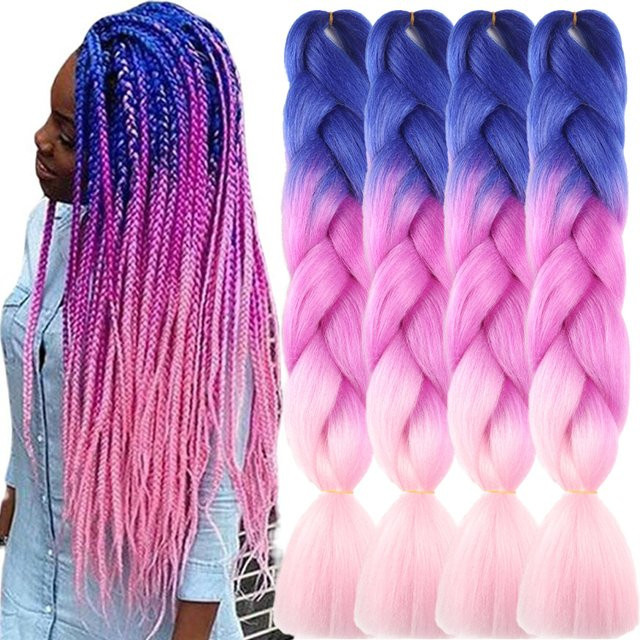 Refeeny Ombre Pink Flechthaarverlängerung, 24 Zoll, 4 Stück, synthetisch - Bild 1