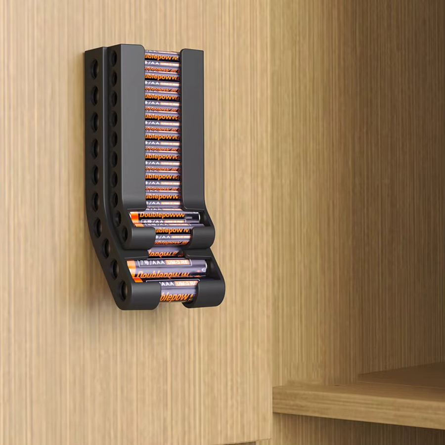 ALLOYSEED Batterie-Aufbewahrungs-Organizer für 10 AAA und 10 AA Batterien, Wandmontage, Schwarz - Bild 3