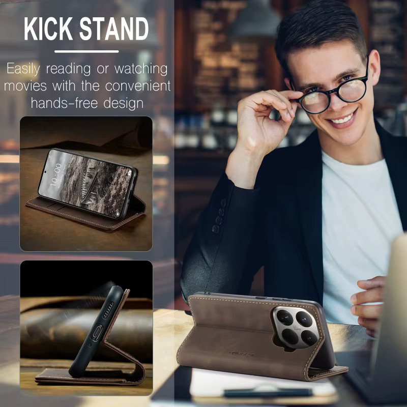 CaseMe Retro Magnetische Flip Hülle aus PU Leder für Xiaomi 15, 15 Pro, 15T Pro und 15 Ultra in Blau oder Braun - Bild 3