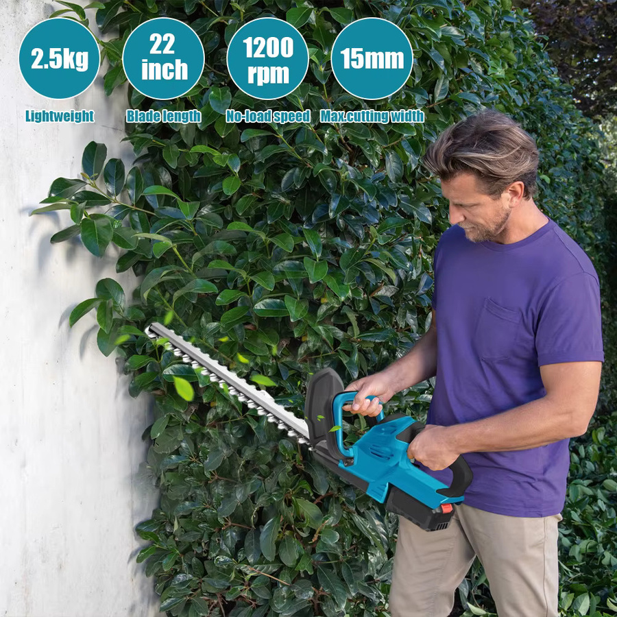 GECOFEER GardenTrimmer Akku-Heckenschere 22 Zoll in Schwarz-Blau mit zwei 21V Akkus und 2000 U/min für die effiziente Rasenpflege und das Schneiden von Sträuchern - Bild 2