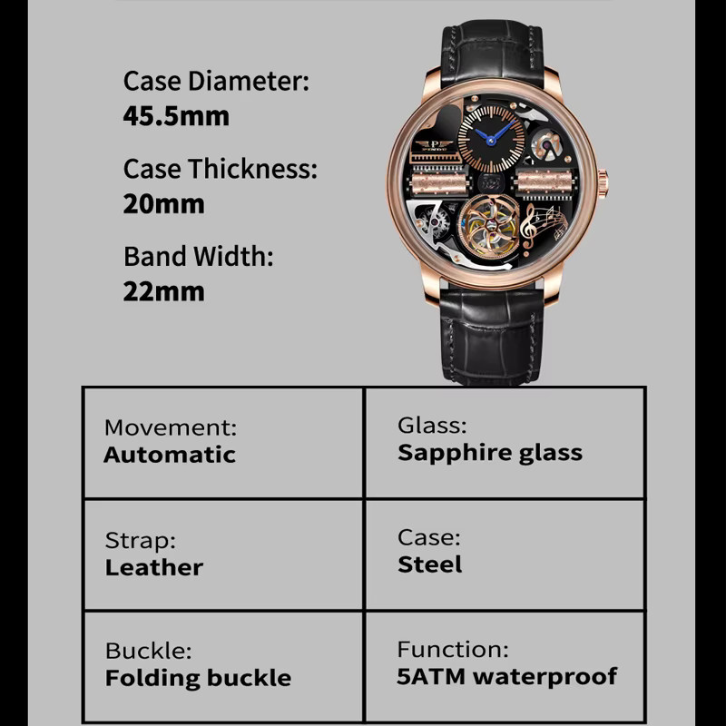 PINDU Design Automatik-Armbanduhr, Edelstahl, Saphirglas, Herren, Blau - Bild 5