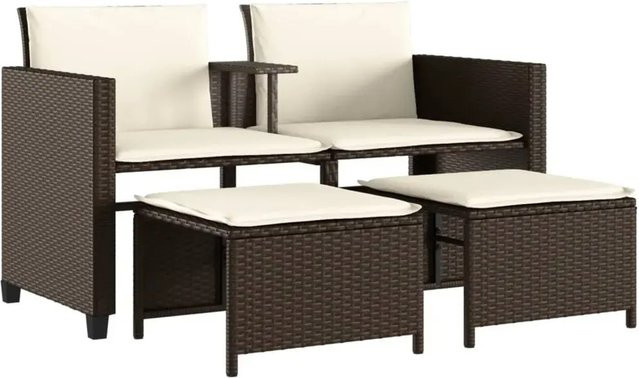 vidaXL Gartenmöbel Set aus braunem PE-Rattan mit 2-Sitzer-Gartensofa, Tisch, 2 Hockern und Polsterkissen - Bild 1