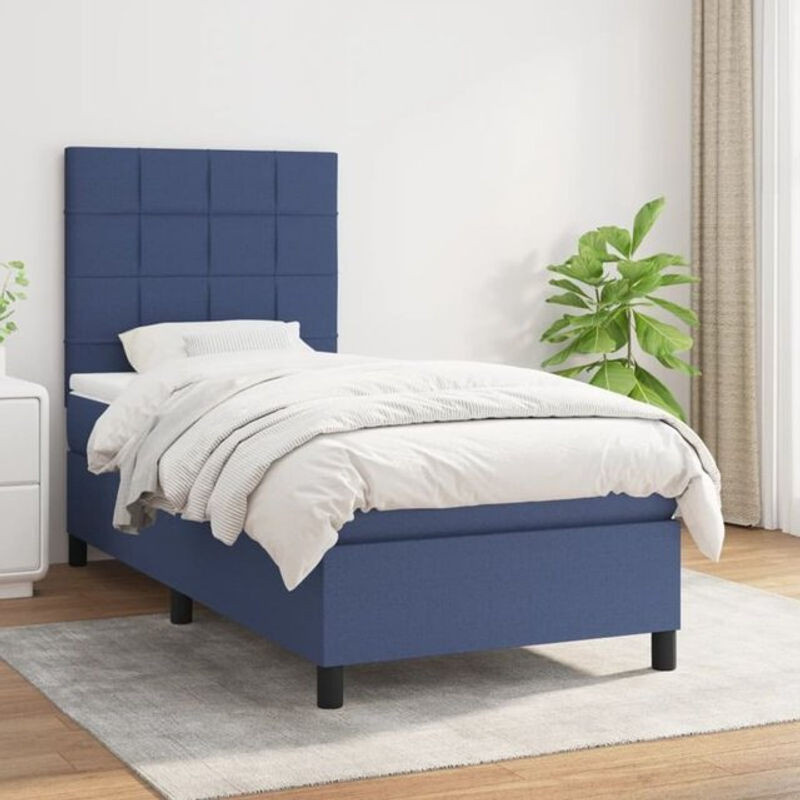vidaxl Boxspringbett mit Matratze aus Stoff in Blau, B/T/H: 90 x 190 x 128 cm - Bild 1