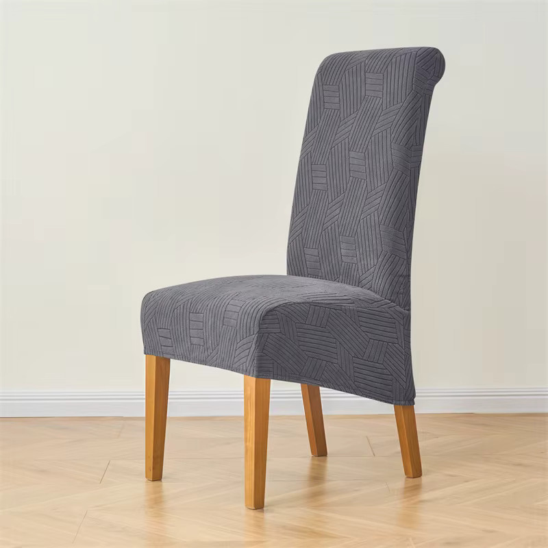 Wanerqu Esszimmerstuhlhussen aus Jacquard mit diagonalem Streifenmuster in Grau, elastische Hussen für Stühle mit hoher Rückenlehne, waschbar - Bild 3