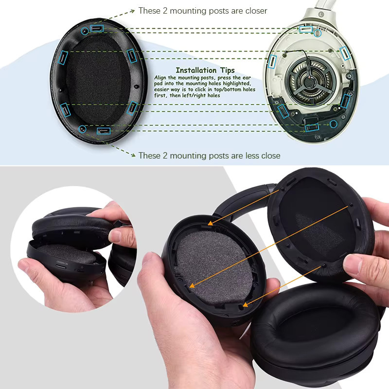 Ersatz-Ohrpolster für Sony WH-1000XM3 Over-Ear Kopfhörer in Schwarz oder Silber - Bild 3