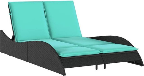 vidaXL Sonnenliege aus Poly-Rattan mit Kissen in Schwarz und Türkis, B/T/H: 114 x 205 x 73 cm