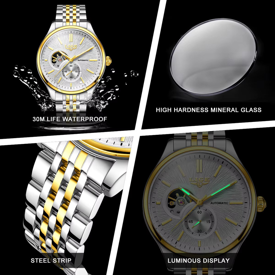 LIGE Armbanduhr Automatik, Edelstahl, Silber, Herren - Bild 6