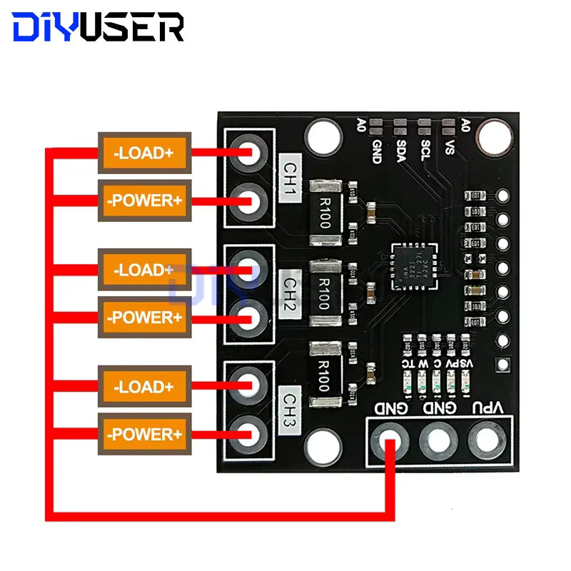 DIYUSER INA3221 Dreikanalmodul zur Shunt- und Busspannungsüberwachung mit I2C- und SMBUS-Schnittstelle in Violett - Bild 3