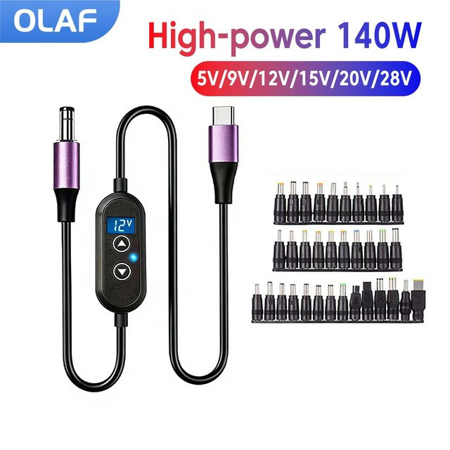 Olaf USB-C zu DC Adapter Einstellbares Boost-Konverterkabel in Schwarz für WLAN-Router - Bild 1