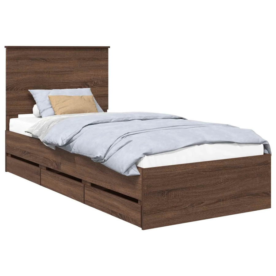vidaXL Bettrahmen in Eiche Braun mit Schubladen aus Holzwerkstoff, B/T/H: 90 x 200 cm - Bild 2