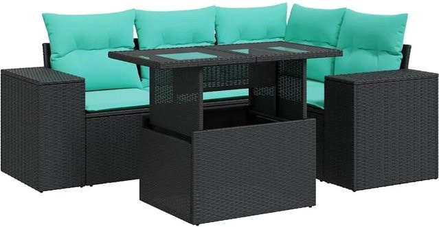 vidaXL 5-teilige Garten-Sofagarnitur aus Poly-Rattan mit Kissen in Schwarz - Bild 1