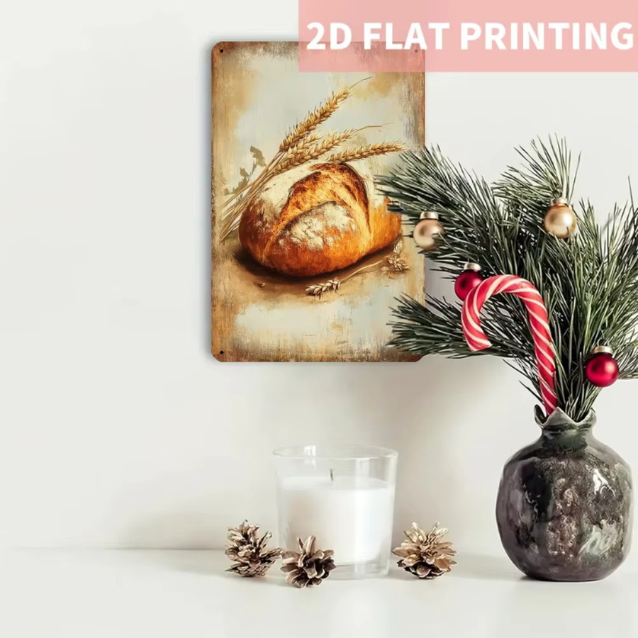 CIFBUY Vintage Wandkunst aus Metall mit floralem Design und Weizenverzierungen, rechteckiges Eisenschild für Küche, Café oder Bäckerei, B/H: 20,3 x 30,5 cm, Mehrfarbig - Bild 3